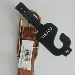 Fossil Tan Leather Belt with Gold Hardware
